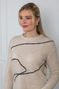 Sia Ras Ls Knit Artwork O-Neck Birch Black
