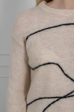 Sia Ras Ls Knit Artwork O-Neck Birch Black
