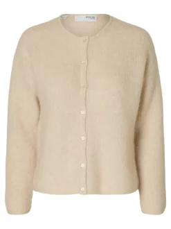 Sia Ras Ls Knit O-Neck Cardigan Birch Melange