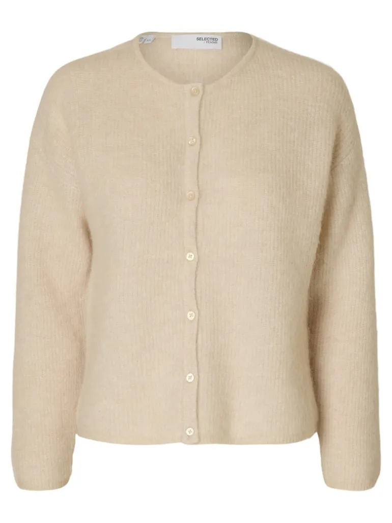 Sia Ras Ls Knit O-Neck Cardigan Birch Melange