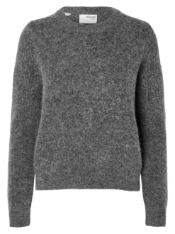 Sia Ras Ls Knit O-Neck Medium Grey Melange