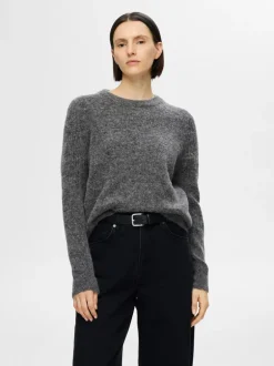 Sia Ras Ls Knit O-Neck Medium Grey Melange