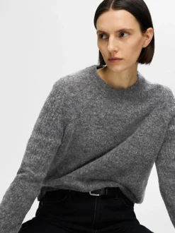 Sia Ras Ls Knit O-Neck Medium Grey Melange
