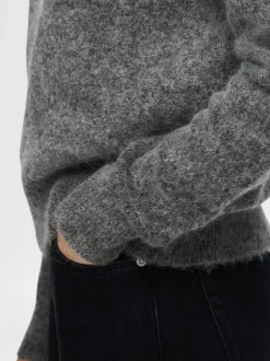 Sia Ras Ls Knit O-Neck Medium Grey Melange