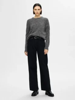 Sia Ras Ls Knit O-Neck Medium Grey Melange