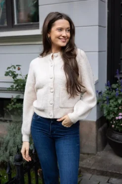 Sia Ras Ls Knit Pocket Cardigan Birch Melange