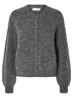 Sia Ras Ls Knit Pocket Cardigan Medium Grey Melange