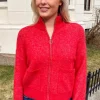 Sia Ras Ls Knit Zipper Cardigan Flame Scarlet Melange