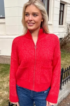 Sia Ras Ls Knit Zipper Cardigan Flame Scarlet Melange
