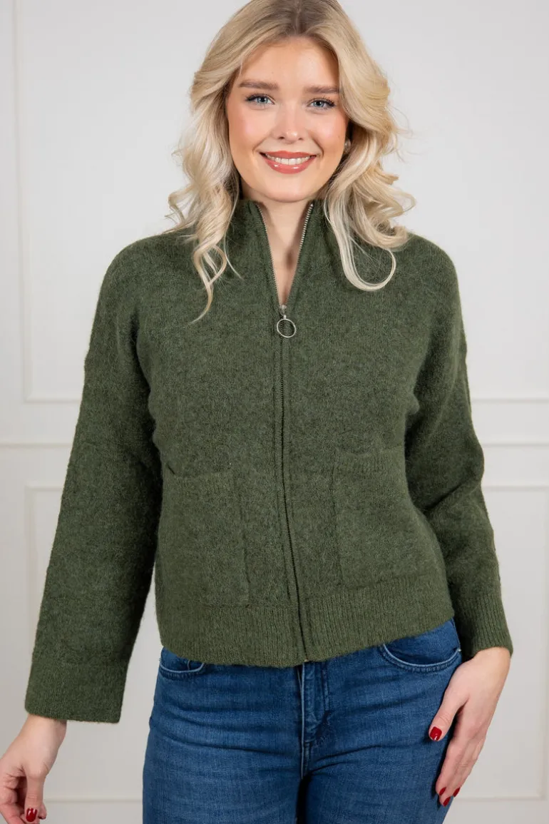 Sia Ras Ls Knit Zipper Cardigan Duffel Bag Melange