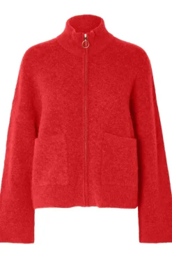 Sia Ras Ls Knit Zipper Cardigan Flame Scarlet Melange
