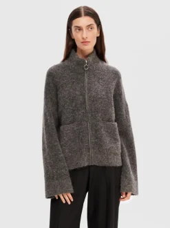 Sia Ras Ls Knit Zipper Cardigan Medium Grey Melange