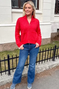 Sia Ras Ls Knit Zipper Cardigan Flame Scarlet Melange