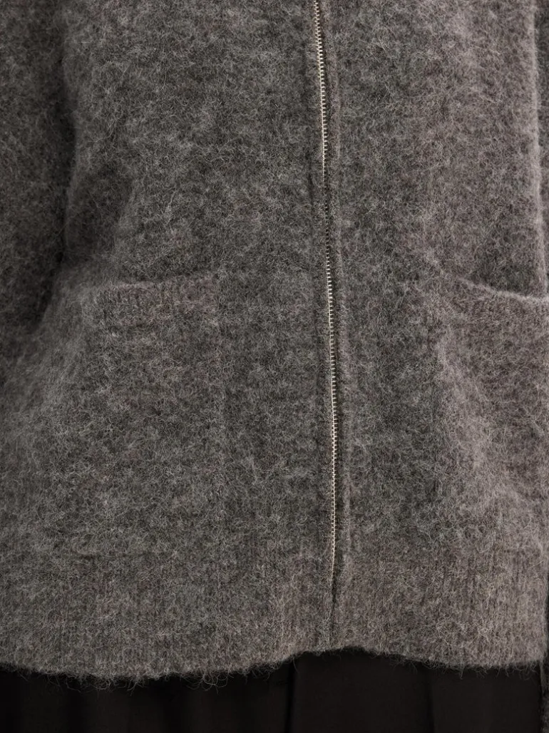 Sia Ras Ls Knit Zipper Cardigan Medium Grey Melange