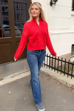 Sia Ras Ls Knit Zipper Cardigan Flame Scarlet Melange