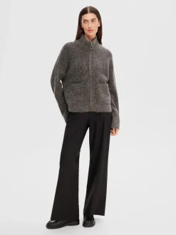 Sia Ras Ls Knit Zipper Cardigan Medium Grey Melange