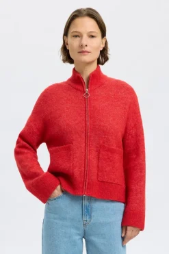 Sia Ras Ls Knit Zipper Cardigan Flame Scarlet Melange