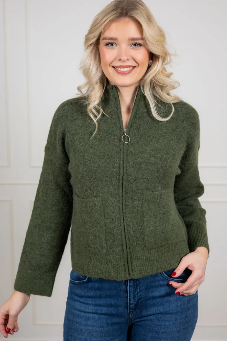 Sia Ras Ls Knit Zipper Cardigan Duffel Bag Melange