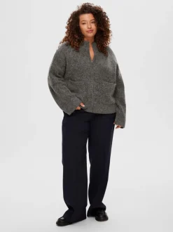 Sia Ras Ls Knit Zipper Cardigan Medium Grey Melange