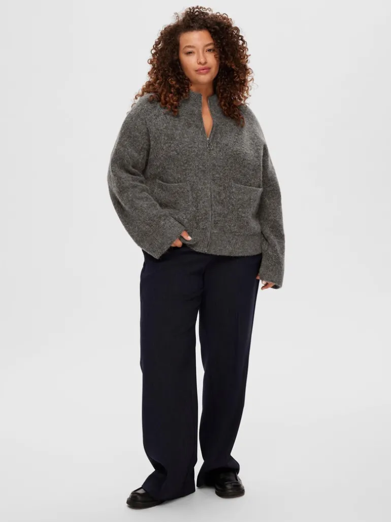 Sia Ras Ls Knit Zipper Cardigan Medium Grey Melange