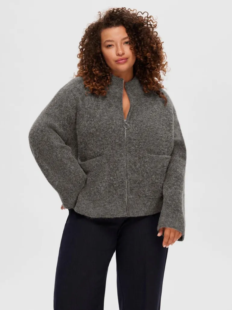 Sia Ras Ls Knit Zipper Cardigan Medium Grey Melange