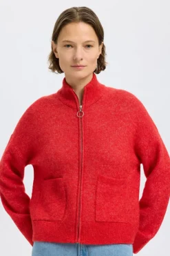 Sia Ras Ls Knit Zipper Cardigan Flame Scarlet Melange