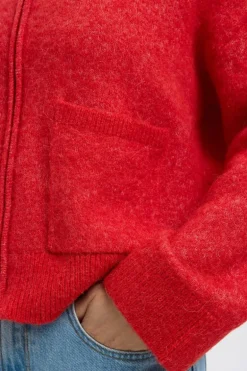 Sia Ras Ls Knit Zipper Cardigan Flame Scarlet Melange