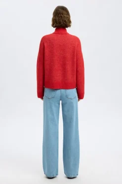 Sia Ras Ls Knit Zipper Cardigan Flame Scarlet Melange