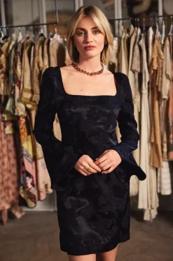 Silk Jacquard Mini Dress Black