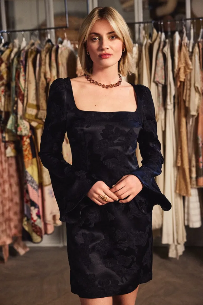 Silk Jacquard Mini Dress Black