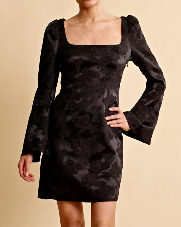 Silk Jacquard Mini Dress Black