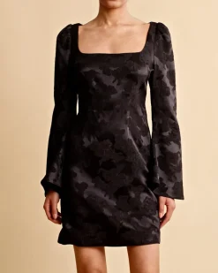 Silk Jacquard Mini Dress Black
