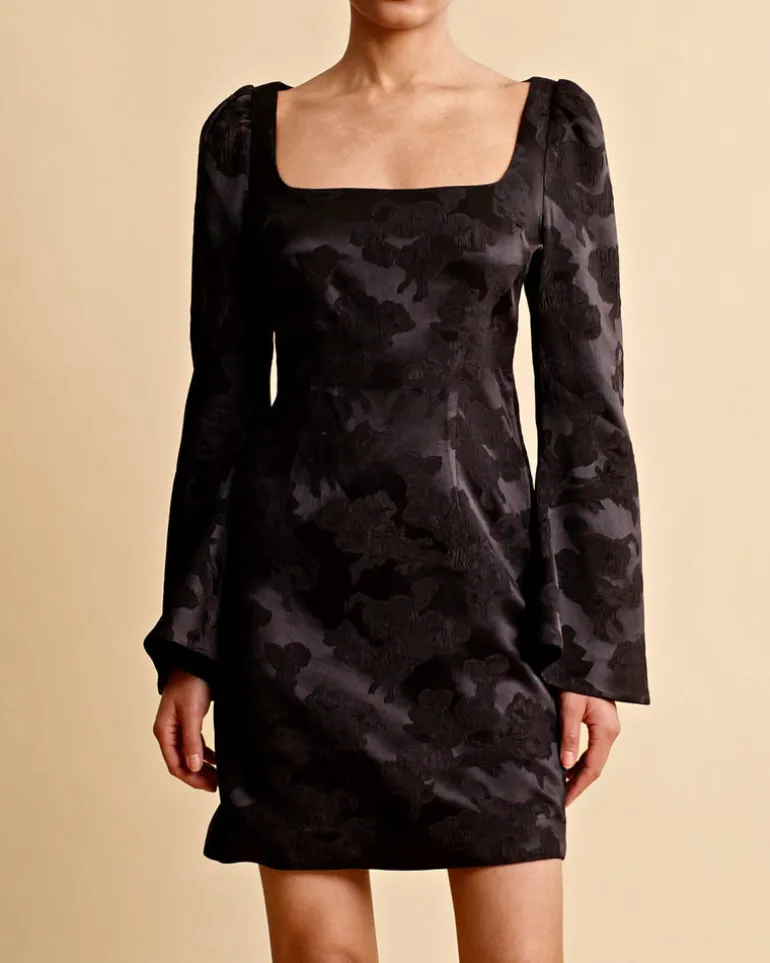 Silk Jacquard Mini Dress Black