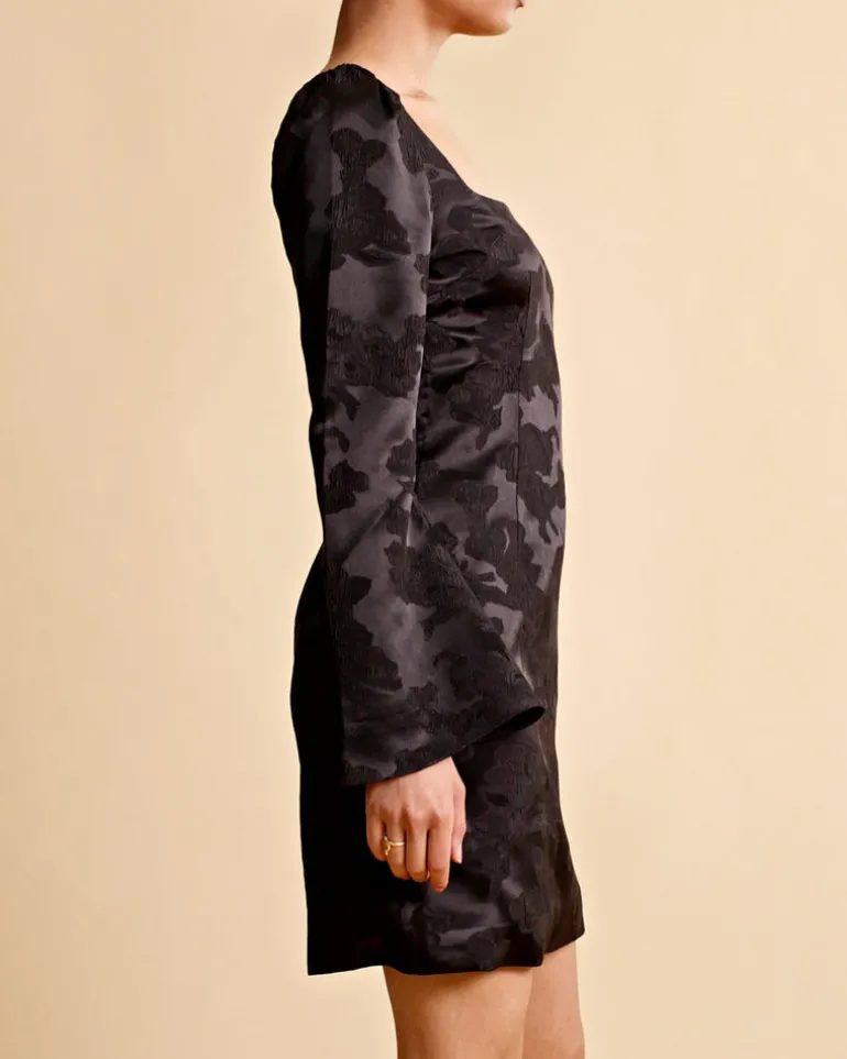 Silk Jacquard Mini Dress Black