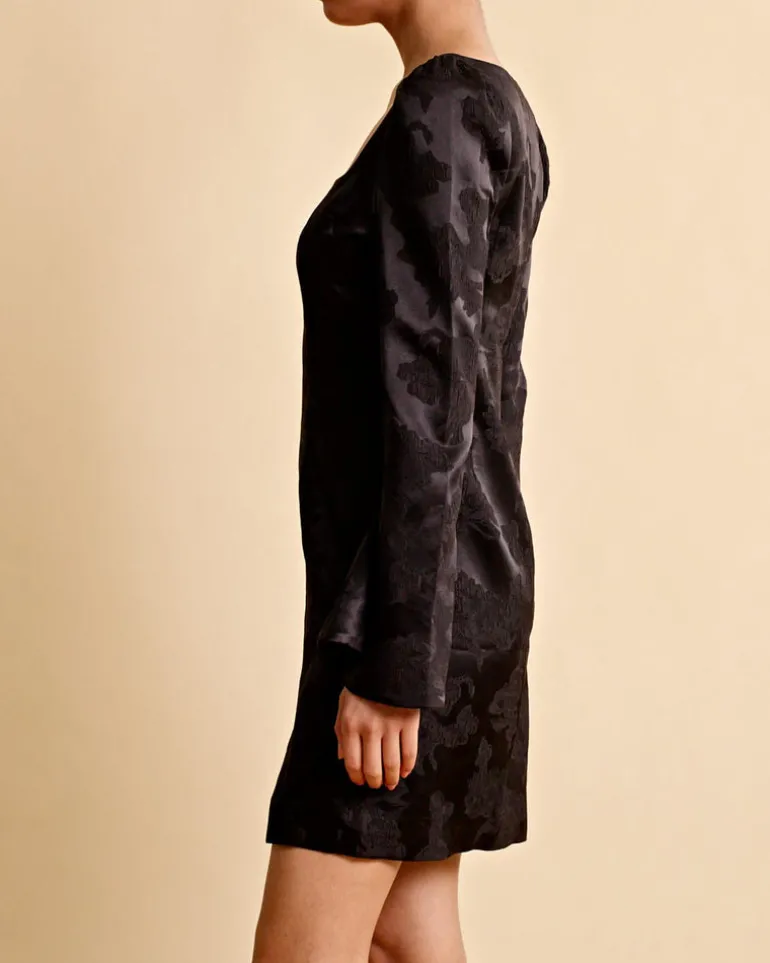 Silk Jacquard Mini Dress Black