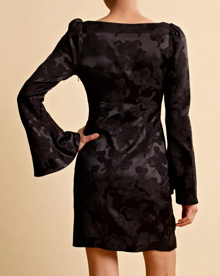 Silk Jacquard Mini Dress Black