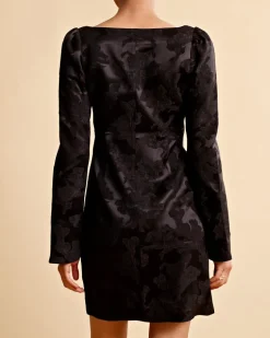 Silk Jacquard Mini Dress Black