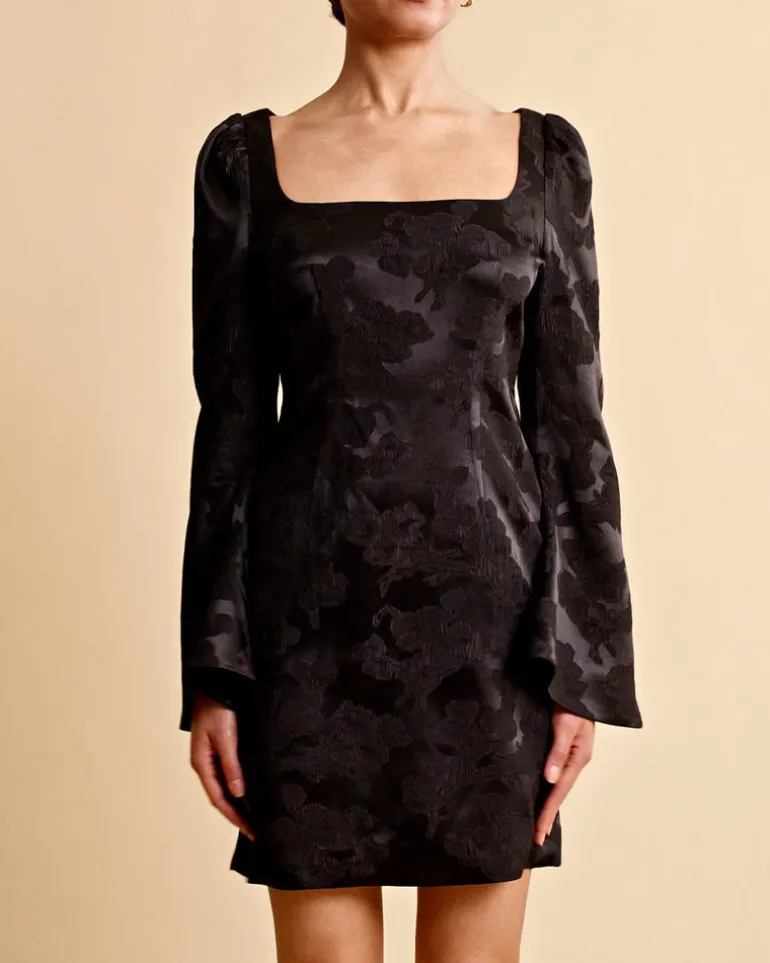 Silk Jacquard Mini Dress Black