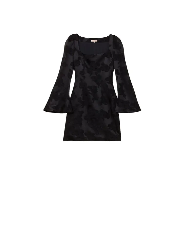 Silk Jacquard Mini Dress Black