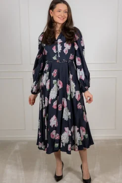 Striped Collared Midi Dress Midnight Bouquet