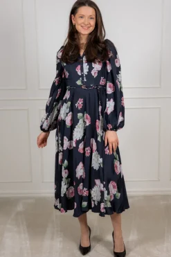 Striped Collared Midi Dress Midnight Bouquet