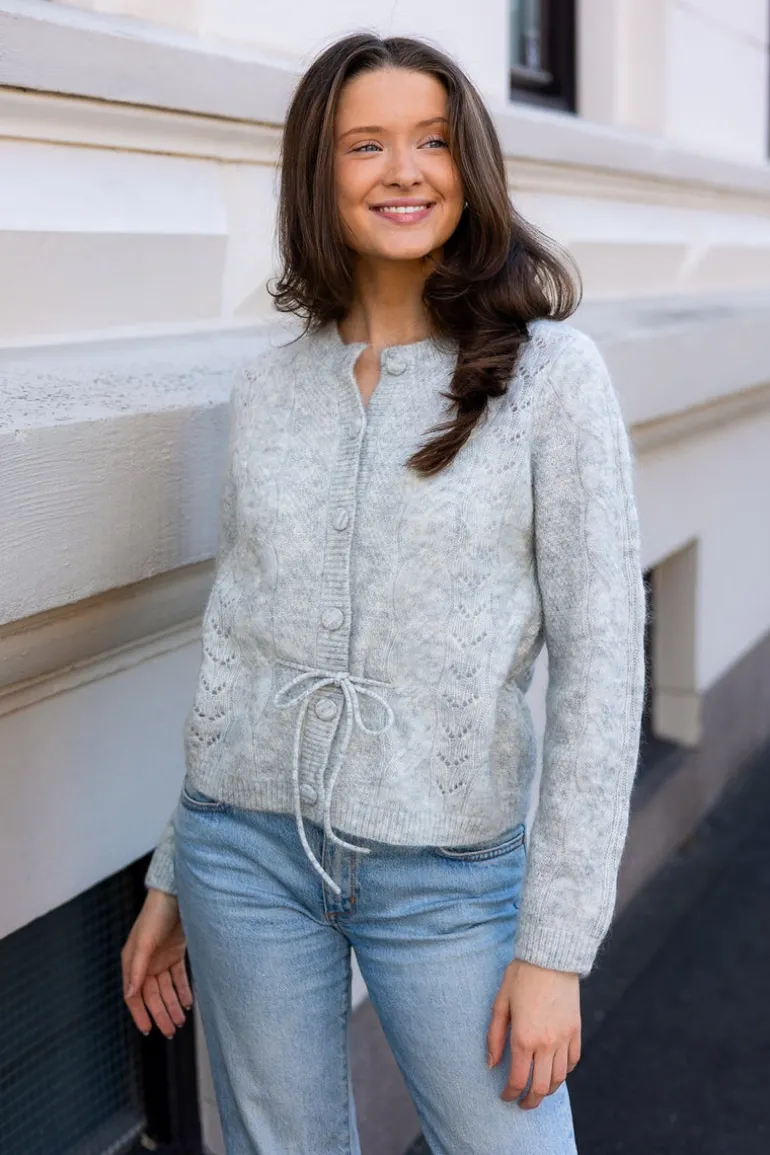 Vera Ls Knit Belt Cardigan Light Grey Melange
