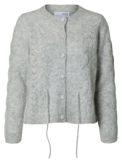 Vera Ls Knit Belt Cardigan Light Grey Melange