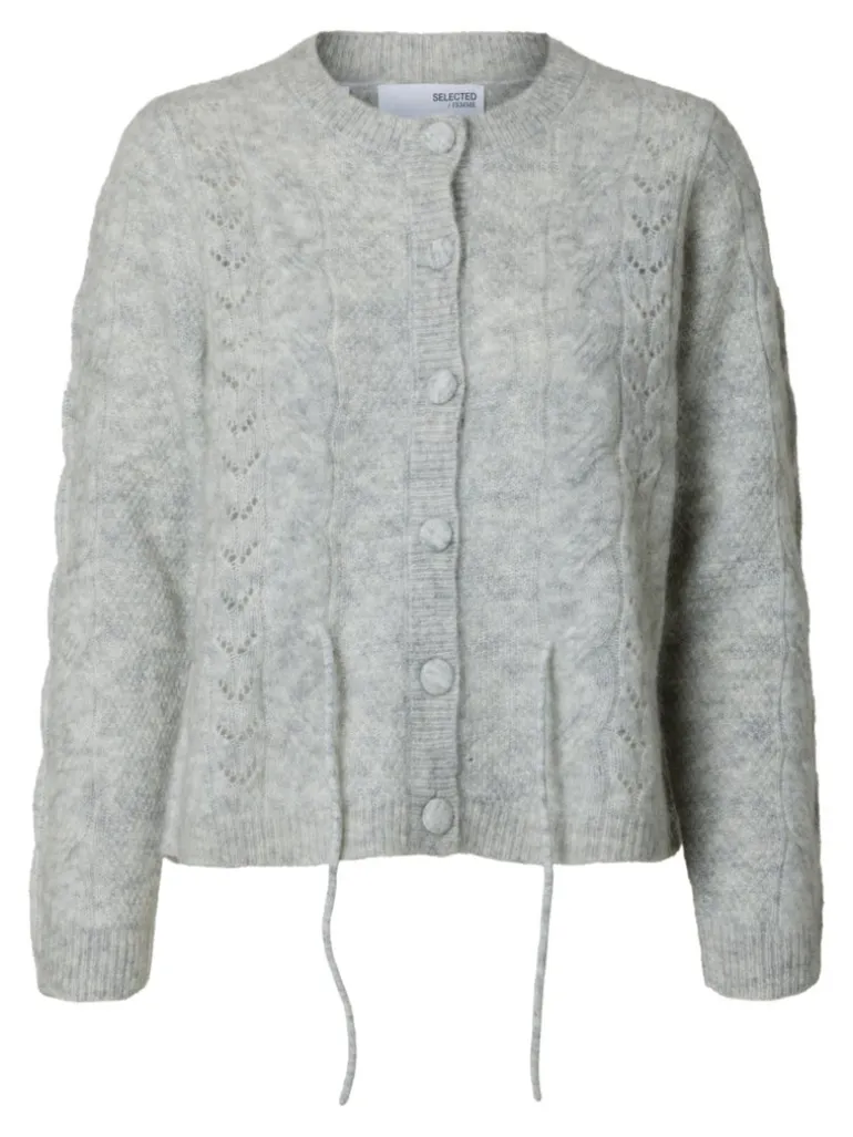 Vera Ls Knit Belt Cardigan Light Grey Melange
