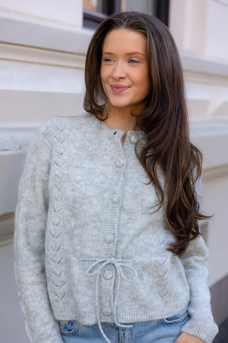 Vera Ls Knit Belt Cardigan Light Grey Melange
