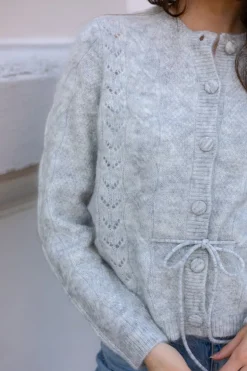 Vera Ls Knit Belt Cardigan Light Grey Melange