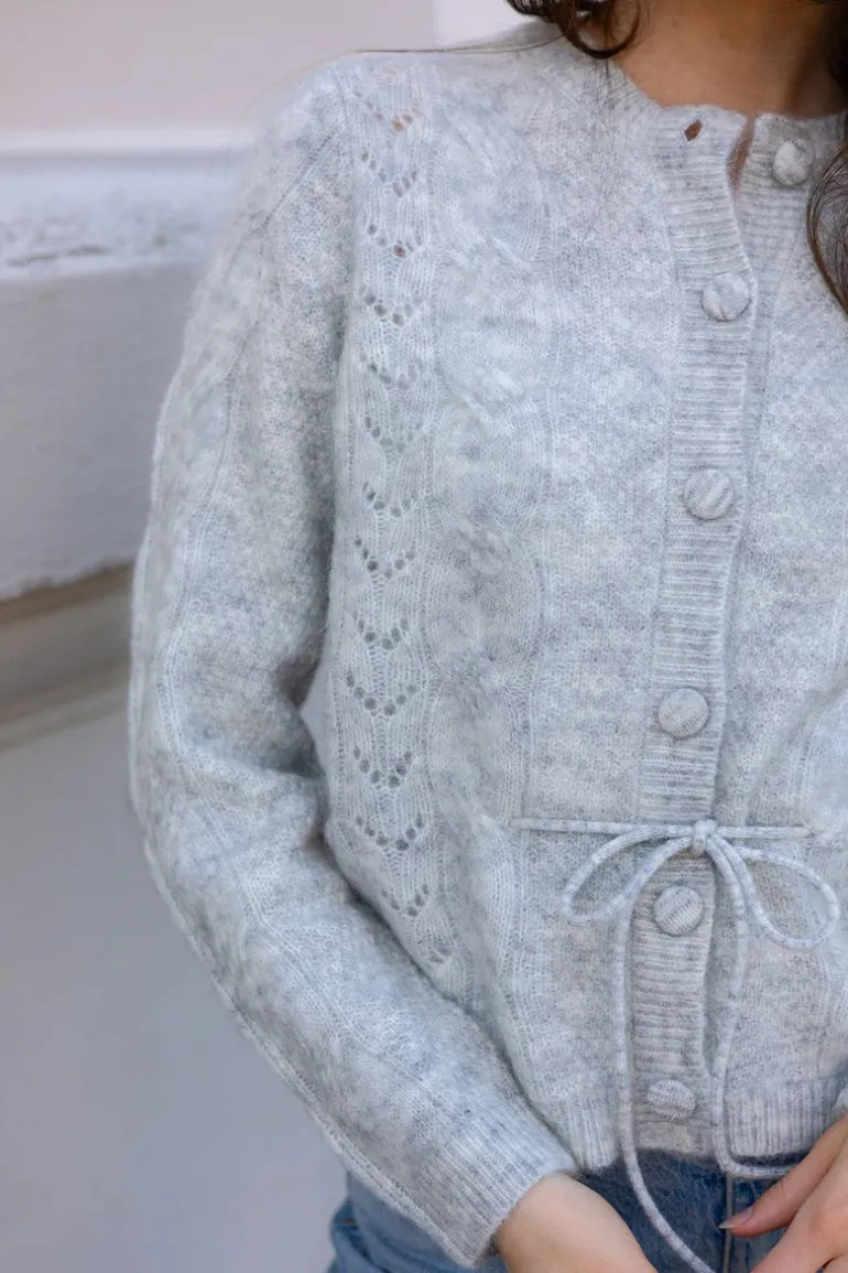 Vera Ls Knit Belt Cardigan Light Grey Melange