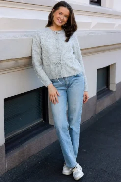 Vera Ls Knit Belt Cardigan Light Grey Melange