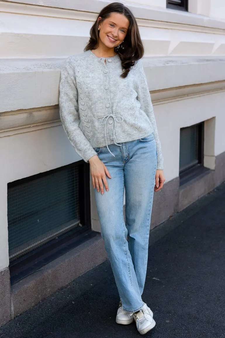 Vera Ls Knit Belt Cardigan Light Grey Melange