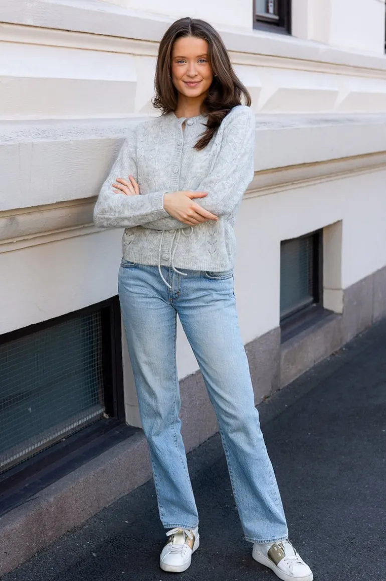 Vera Ls Knit Belt Cardigan Light Grey Melange
